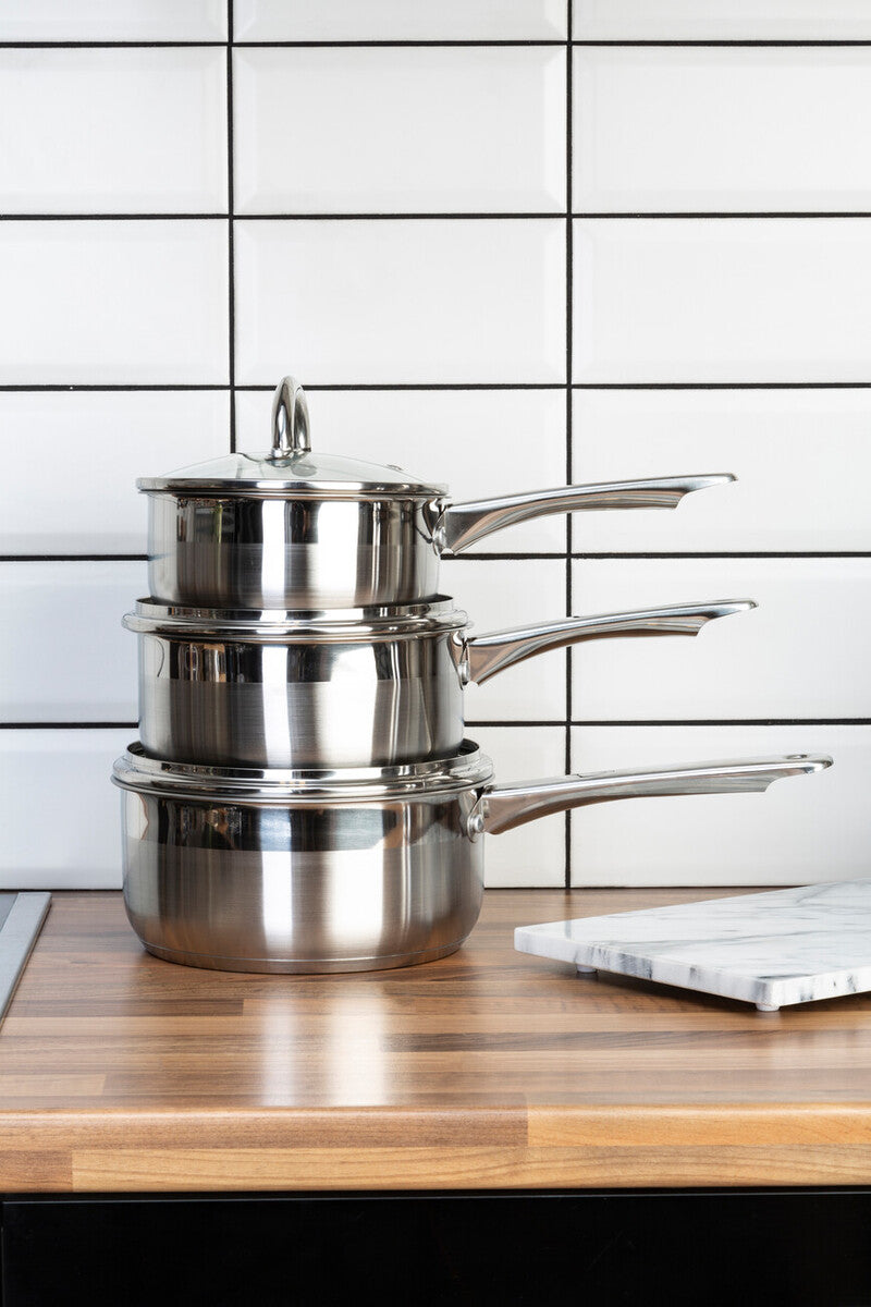 Crosse Set of 3 Stainless Steel Saucepans with Glass Lids