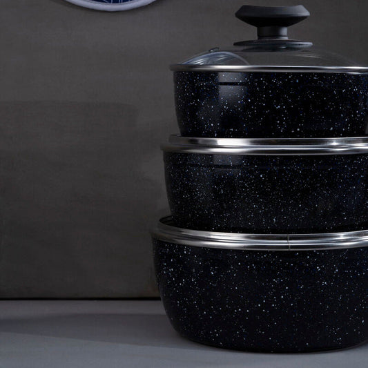 Stoneflam 16cm Black Marble Non-Stick Saucepan with Glass Lid