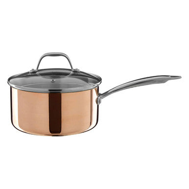 Minerva 20cm Tri-Ply Copper Finish Saucepan with Glass Lid
