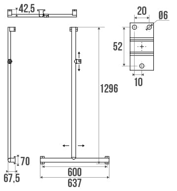 Pellet Arsis L or T-Shaped Elliptical Shower Bar - Bright Anodized Aluminium