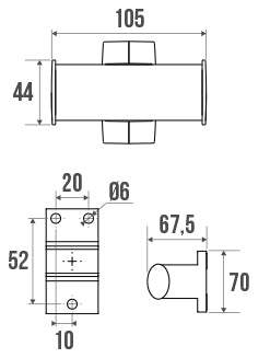 Pellet Arsis Double Robe Hook, 105 x 69 x 67.5 mm, White epoxy-coated Aluminium, mat chrome-plated flanges, tube 38 x 25 mm