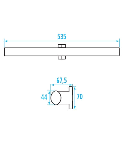 Pellet Arsis Double towel rail, 538 x 69 x 67.5 mm, White epoxy-coated Aluminium, mat chrome-plated flanges, tube 38 x 25 mm