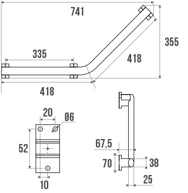 Pellet Arsis 135° 400 mm Angled Grab Bar - White Epoxy-coated Aluminium