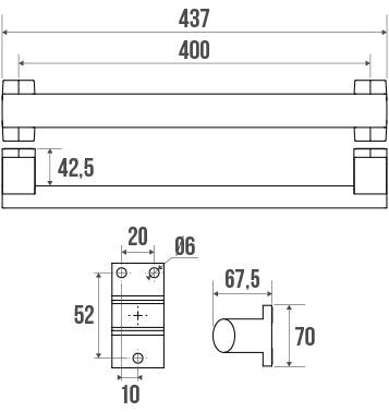 Pellet Arsis 400 mm Straight Grab Bar/Towel Rail - White Epoxy-coated Aluminium