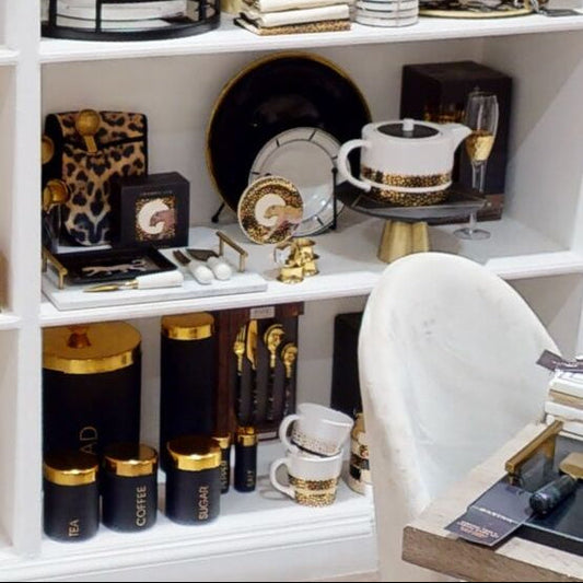 Liberty Black Enamel Biscuit Canister with Gold Lid