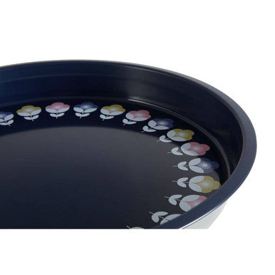 Navy mandala serving tray styled with drinks and snacks