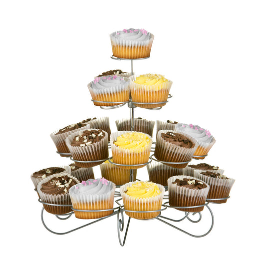 Chrome Swirl 4-Tier Silver Wire 23-Cup Cupcake Stand