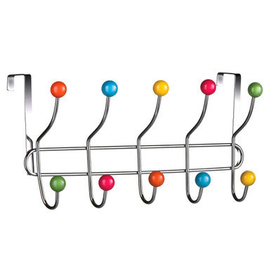 Jaxen Over Door 10-Hook Hanger | Chrome & Multicolour Ball Tips