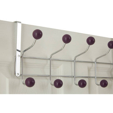 Jaxen Over Door 10-Hook Hanger | Chrome & Purple Ball Tips