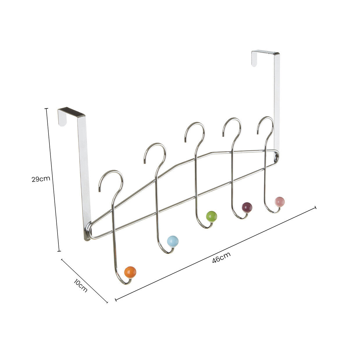 Five Hook Over Door Hanger with Multicolour Ceramic Ball Tips