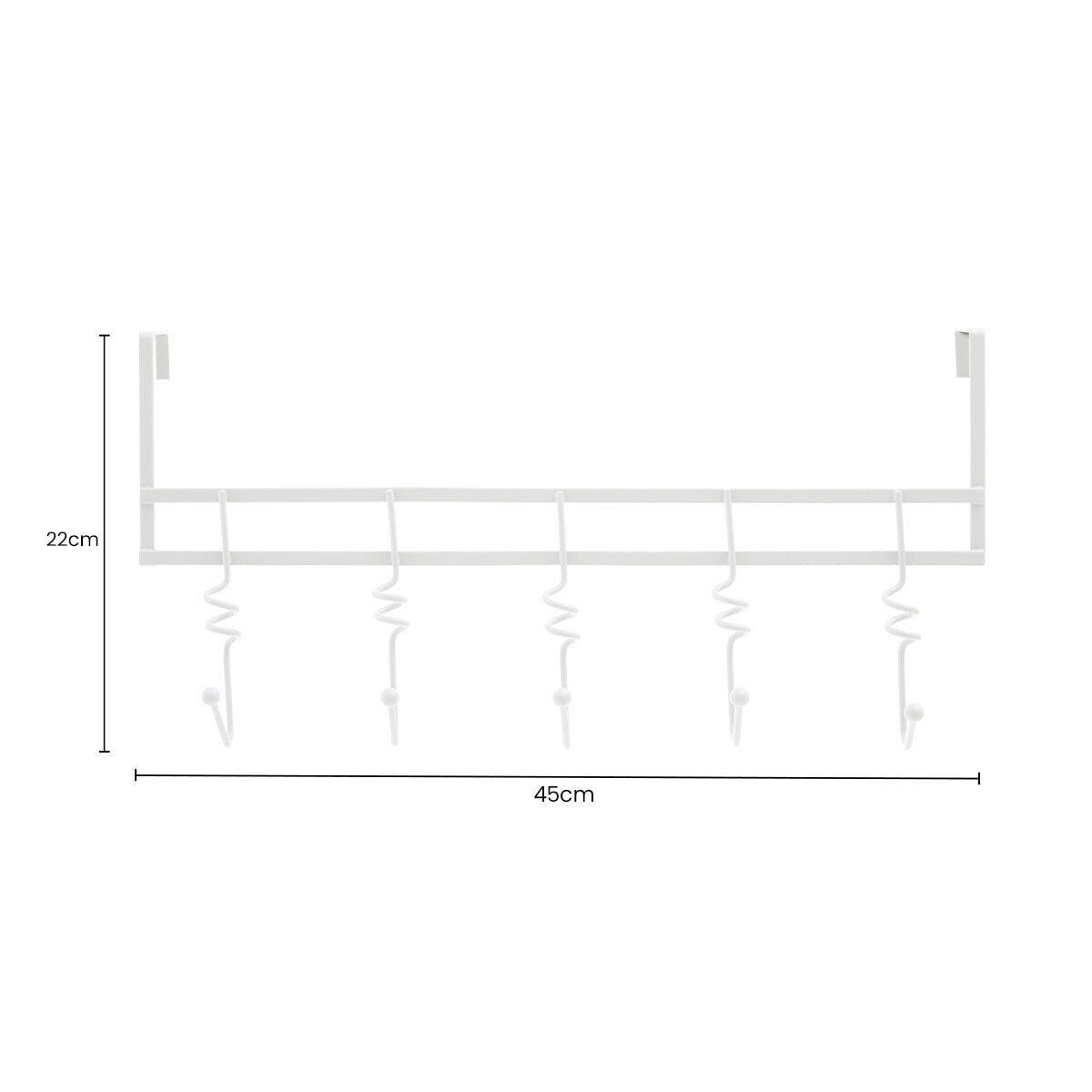 Five Hook Over Door Hanger with Swirl Hooks | White