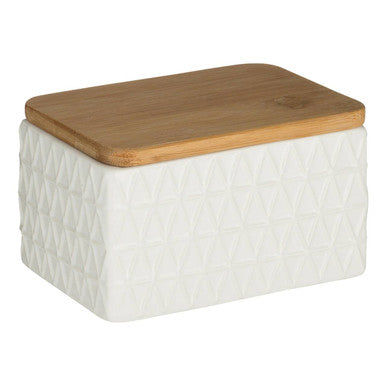 Geome White Butter Dish with Bamboo Lid