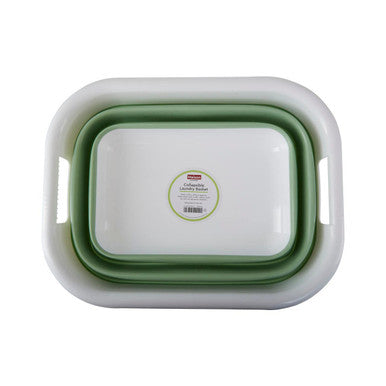 Averill Collapsible Green White Laundry Basket