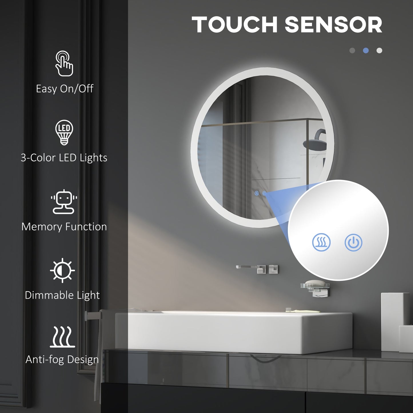 🪞 Kleankin Round LED Bathroom Mirror ✨ Illuminated Wall Mount with Bright Lighting