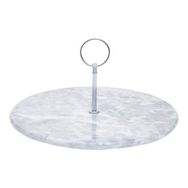 Salerno Grey Marble Cake Stand with Silver Handle