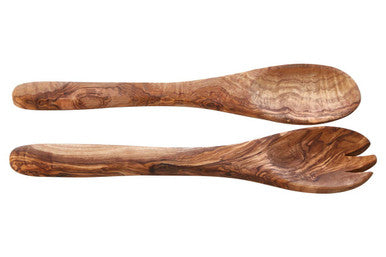 Kora Olive Wood Flat Salad Servers | Handcrafted Set of 2