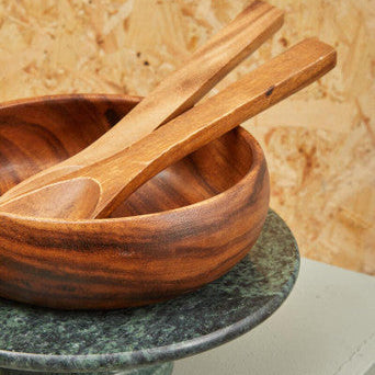 Kora Olive Wood Flat Salad Servers | Handcrafted Set of 2