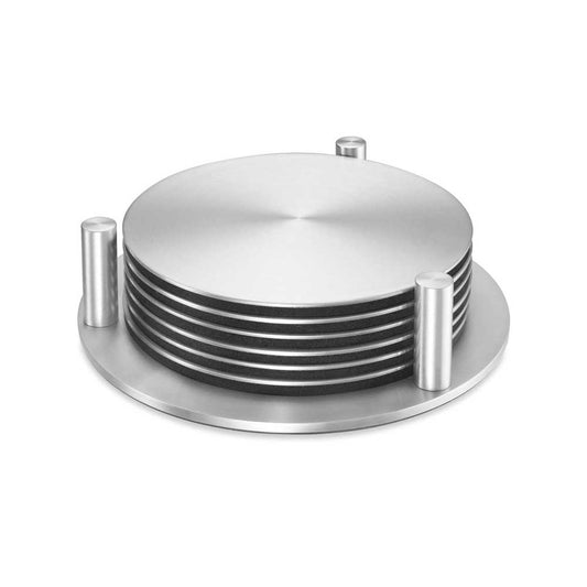 Zack Regio Brushed Stainless Steel Coaster Set with Stand - 6 Piece