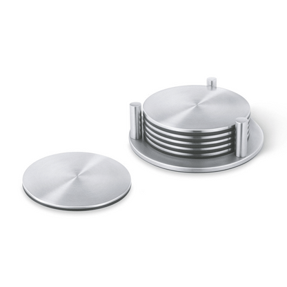 Zack Regio Brushed Stainless Steel Coaster Set With Stand 20374