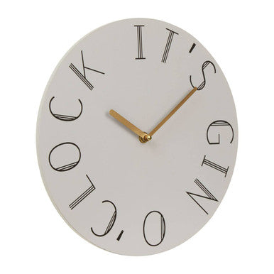 Front View Showing Monochrome Design and Gold Clock Hands