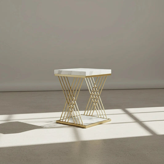 Chic Modern Square Side Table with Faux Marble Top