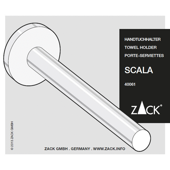 Zack Scala Polished Stainless Steel Fixed Towel Holder 40061