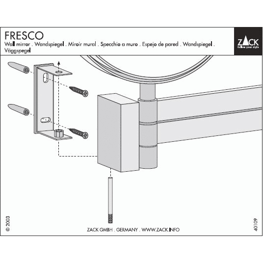 Zack Linea Premium Brushed Stainless Steel Magnifying Wall Mirror - 3x Magnification Adjustable Arm