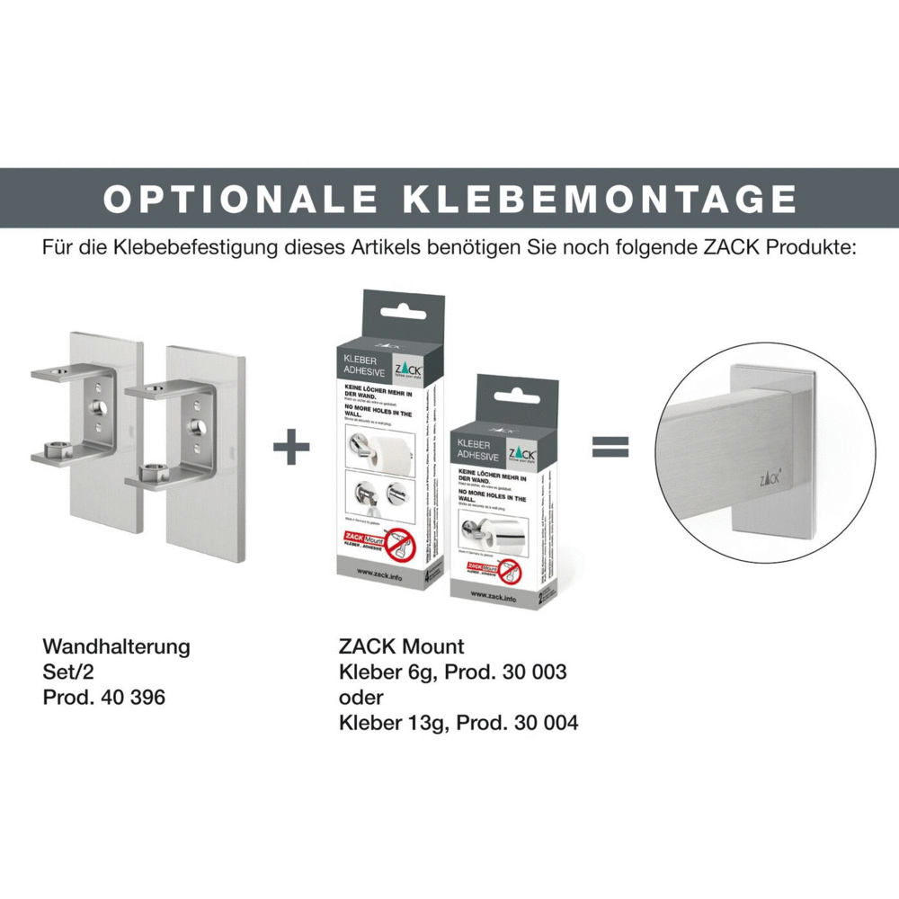 Zack Linea Brushed Stainless Steel Wall Bracket, set/2 (for adhesive attachment) 40396