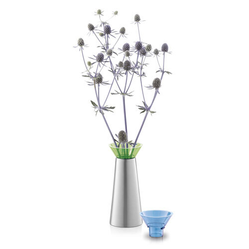 Zack Taris Brushed Stainless Steel with Green/Blue Vase or Candle Holder 40677BG