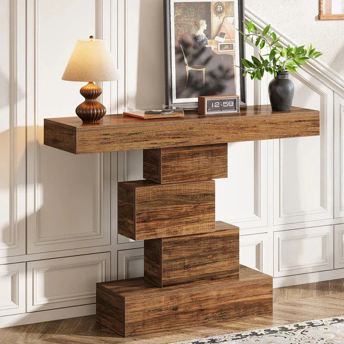 107cm Farmhouse Console Table | Geometric Base Sofa & Accent Table