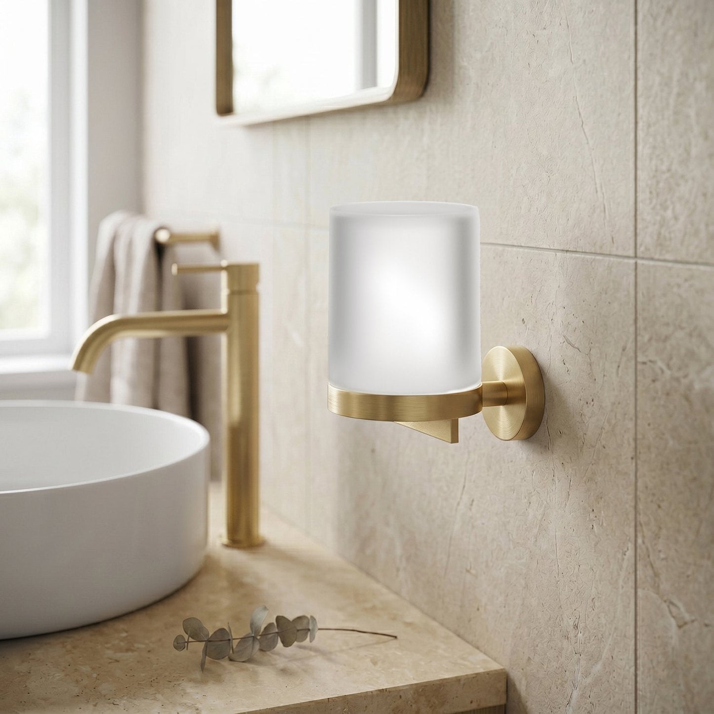 Smedbo Home Wall Soap Dispenser HV361 Brushed Brass & Frosted Glass
