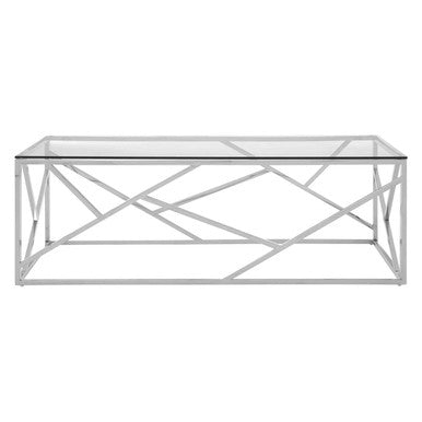 Allure Clear Glass Coffee Table with Geometric Champagne Finish Base