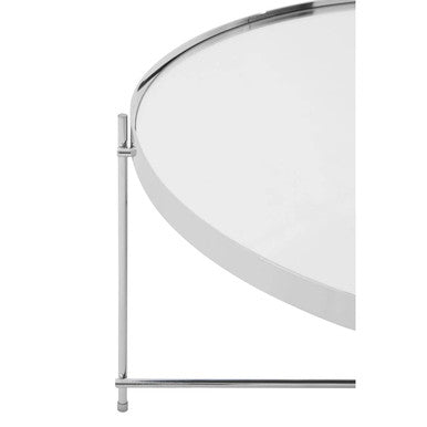 Round glass table with metal frame on a white background