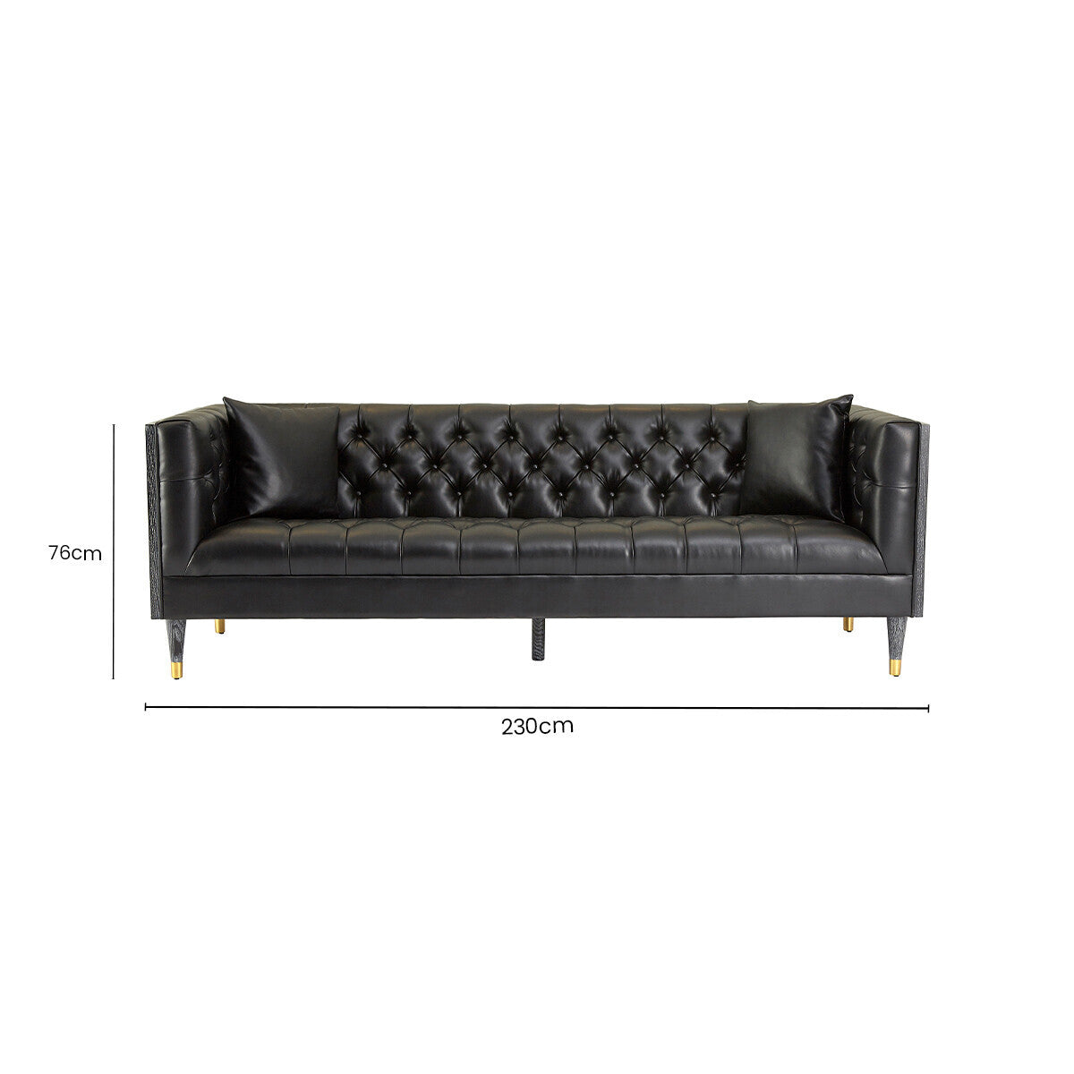 Raven Black Faux Leather Button Tufted 3 Seater Sofa