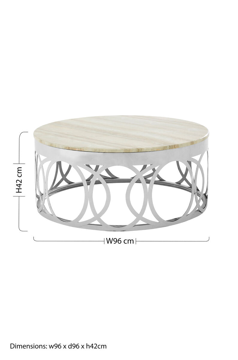 Yasmin white marble circular base coffee table, close up view 2