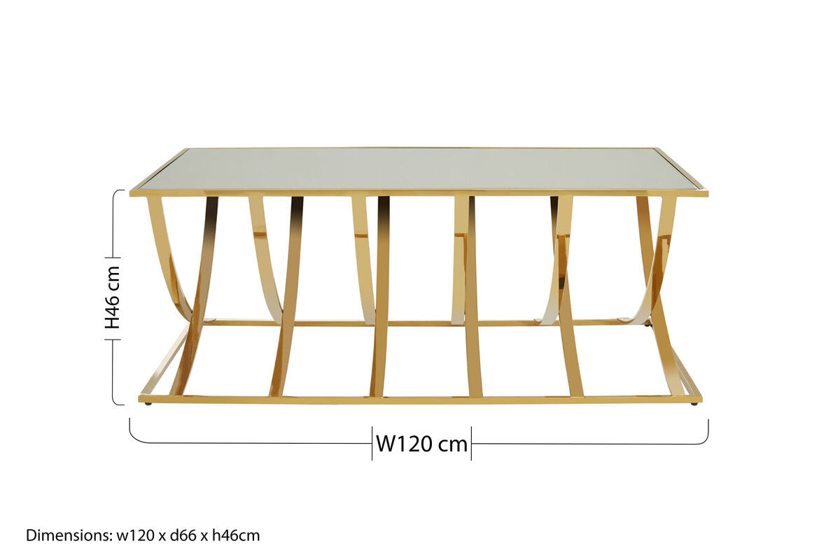 Reena mirrored top gold finish coffee table, additional view