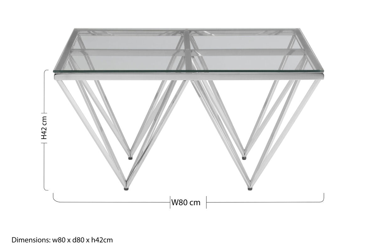 Allure clear glass square silver base coffee table, styled living room 2