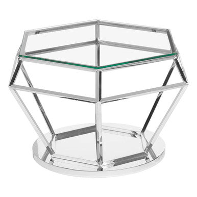 Allure clear glass silver finish diamond base coffee table, product view