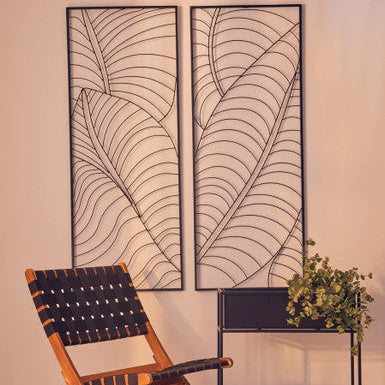 Trento Small Black Metal Frame Leaf Design Wall Art