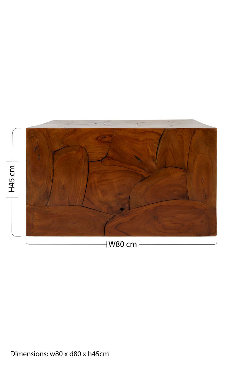 Surak teak wood square cuboid coffee table, additional view