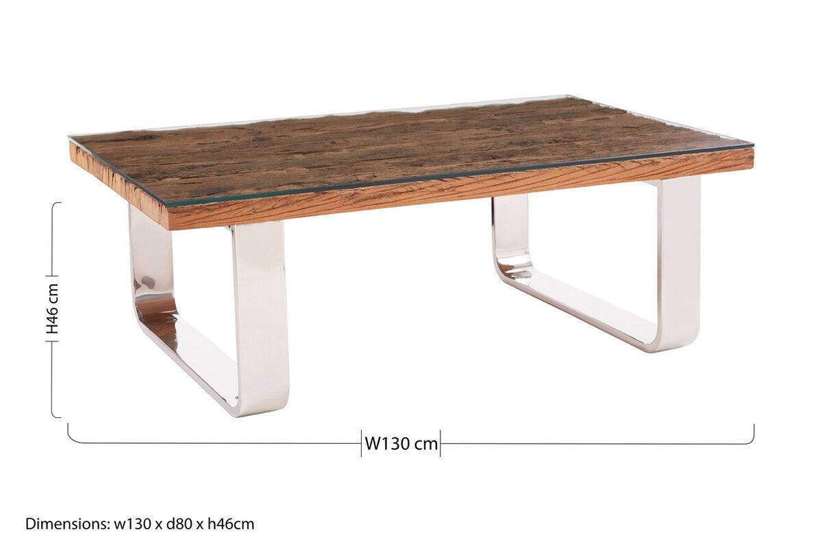 Kerala natural recycled wood curved legs coffee table, additional view