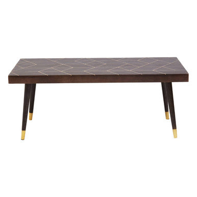 Naro dark finish mango wood coffee table, side angle