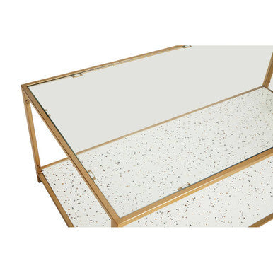 Novi white terrazzo effect gold coffee table, close up view 4