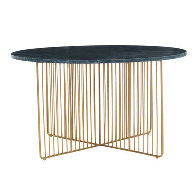 Nirav green marble and gold coffee table, side angle