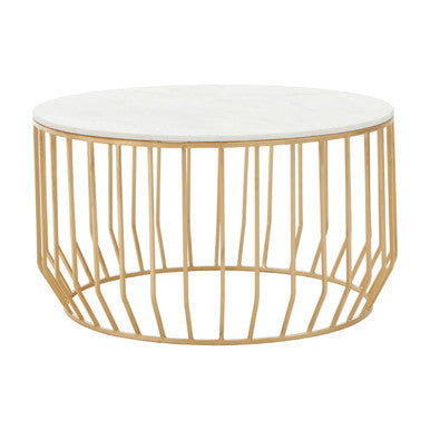 Pali white marble and gold round coffee table, side angle