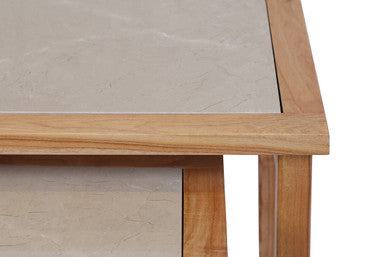 Womad Cream Marble and Wood Large Nesting Side Tables, Set of 2