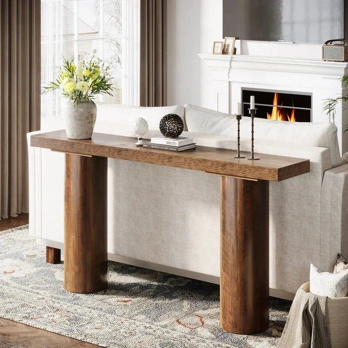 160cm Rustic Farmhouse Console Table | Cylindrical Leg Sofa Table