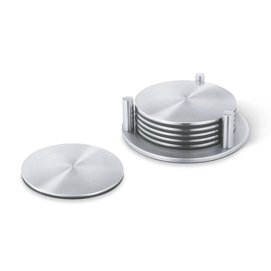 Zack Regio Brushed Stainless Steel Coaster Set with Stand - 6 Piece