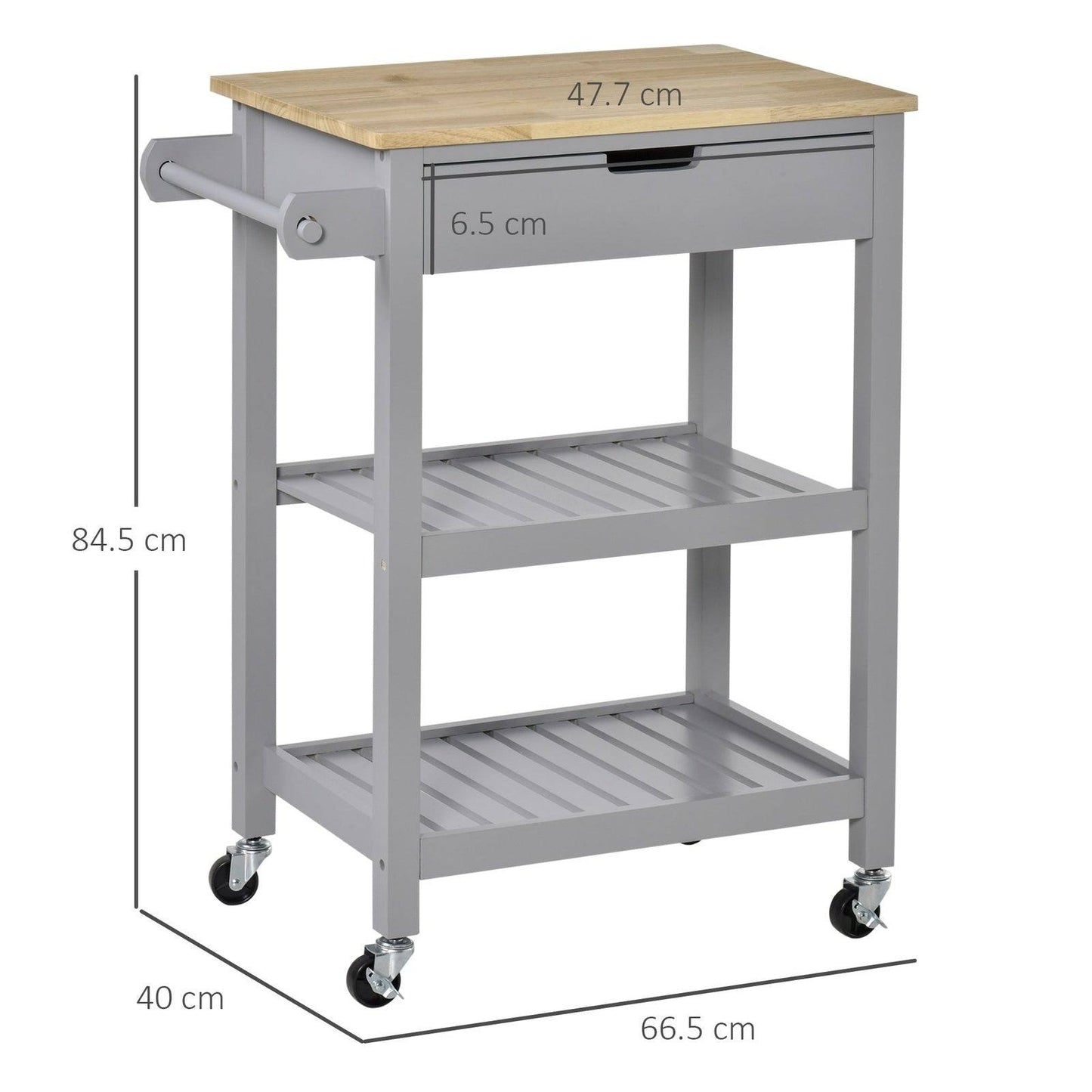 🍽️ Premium Kitchen Trolley Cart - Rubberwood Worktop & Wheels 🛒