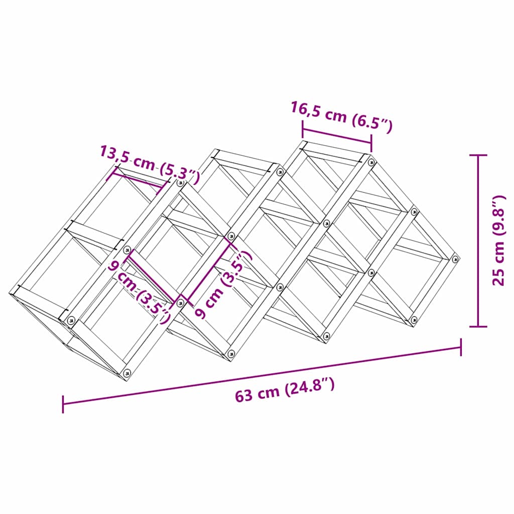 Wine Rack for 9 Bottles - 63 x 16.5 x 25 cm - Powder-coated Steel